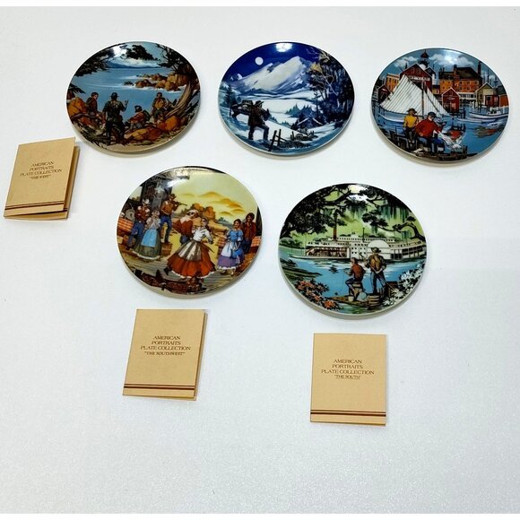Avon American Portraits Plate Collection 1985 Set Of 5 Including Original Boxes - Picture 1 of 16